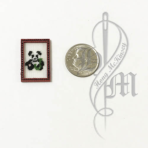 Petit point Panda with Name Initial J w/ Red wooden frame - Click Image to Close